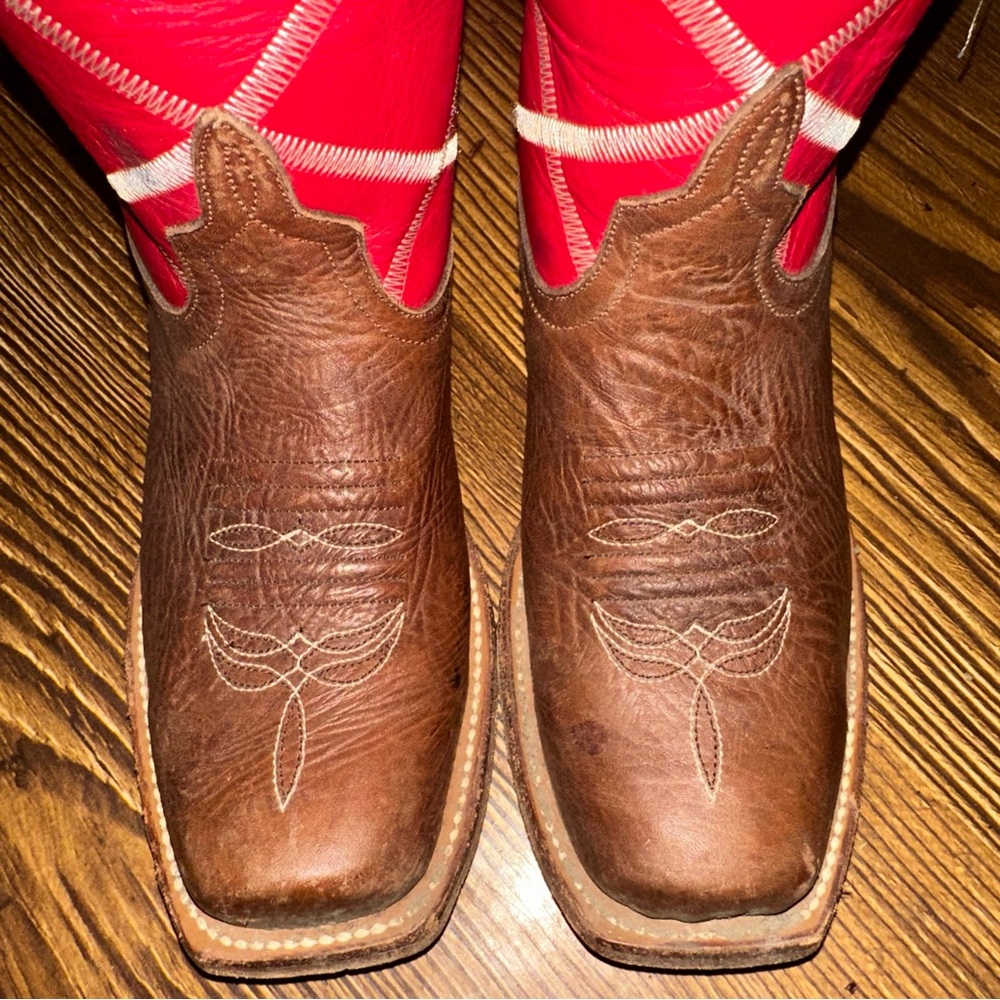 Anderson Bean Boots Youth Size 3 Square Toe Red Leather Kids Western - Picture 3 of 8